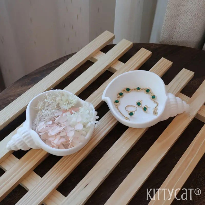Kitty Cat® 1Pcs Aesthetic Handmade Concrete Shell Trinket Tray - Elegant Jewelry, Makeup & Table Organizer | Stylish Home Décor, Candle Holder Tray | Multipurpose Storage for Coastal & Beach (Shell) - Image 3
