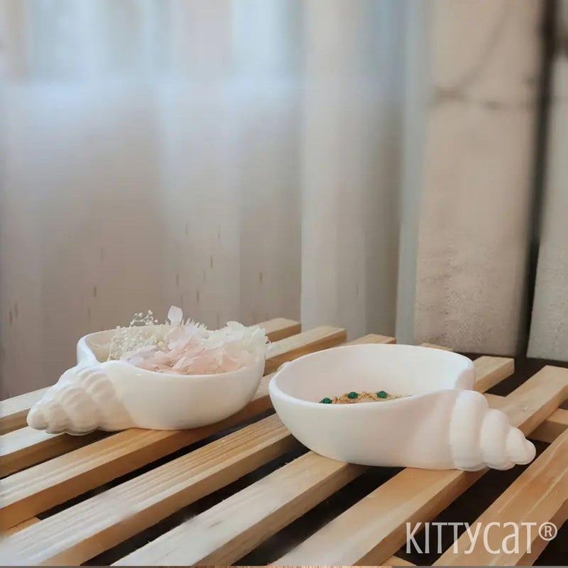 Kitty Cat® 1Pcs Aesthetic Handmade Concrete Shell Trinket Tray - Elegant Jewelry, Makeup & Table Organizer | Stylish Home Décor, Candle Holder Tray | Multipurpose Storage for Coastal & Beach (Shell) - Image 2