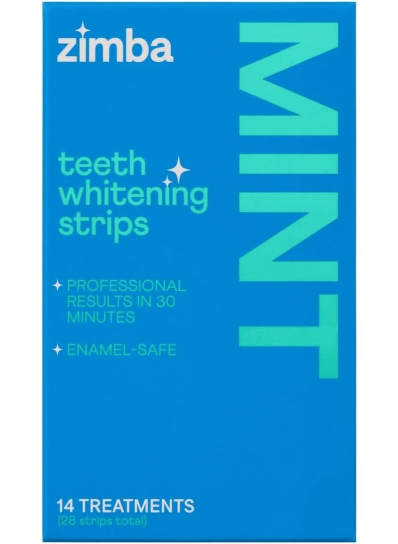 Zimba Teeth Whitening Strips Vegan Whitening Strip Enamel Safe Teeth Whitening Hydrogen Peroxide Teeth Whitener for Coffee, Wine, Tobacco, and Other Stains, 28 Strips (14 Day Treatment), Mint - Image 1