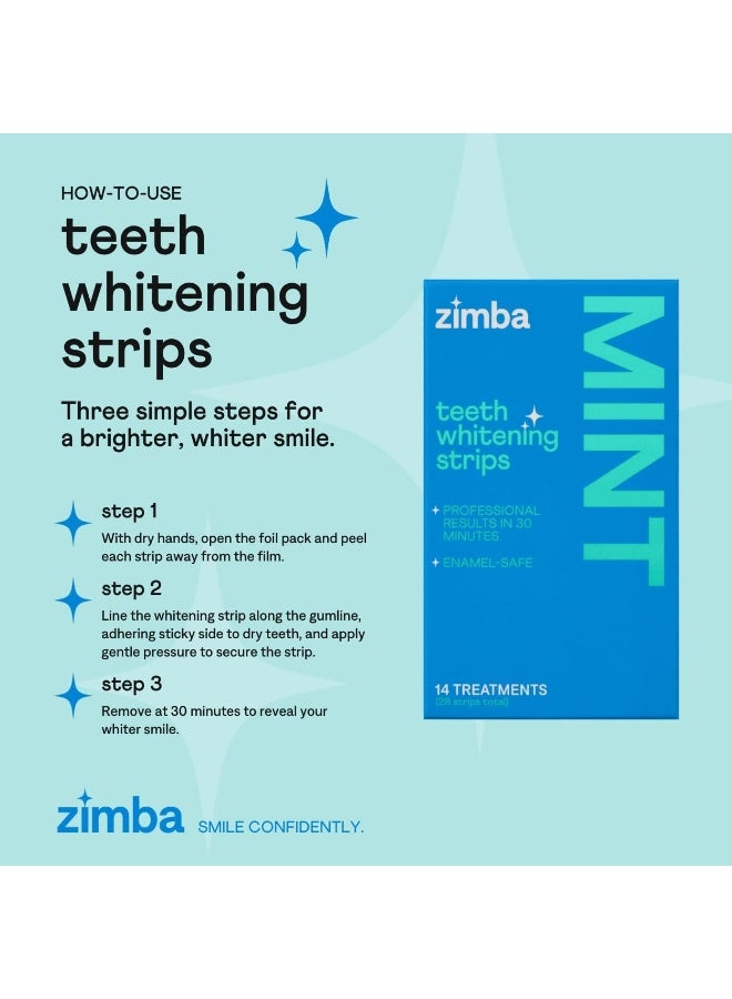 Zimba Teeth Whitening Strips Vegan Whitening Strip Enamel Safe Teeth Whitening Hydrogen Peroxide Teeth Whitener for Coffee, Wine, Tobacco, and Other Stains, 28 Strips (14 Day Treatment), Mint - Image 4