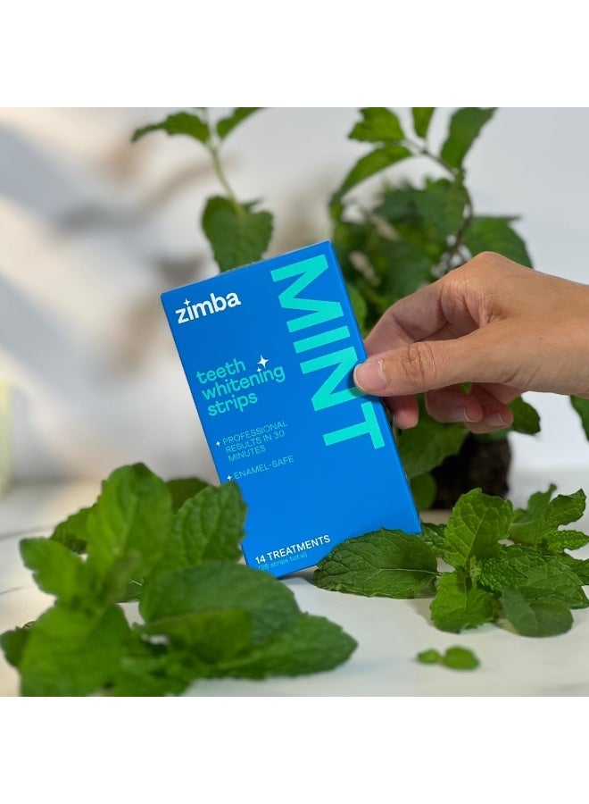 Zimba Teeth Whitening Strips Vegan Whitening Strip Enamel Safe Teeth Whitening Hydrogen Peroxide Teeth Whitener for Coffee, Wine, Tobacco, and Other Stains, 28 Strips (14 Day Treatment), Mint - Image 5