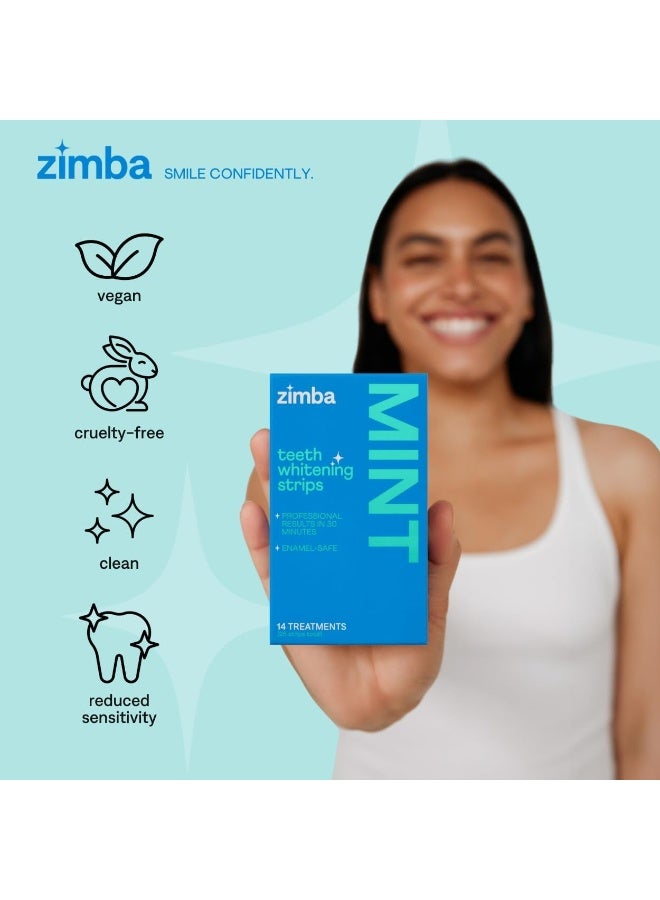 Zimba Teeth Whitening Strips Vegan Whitening Strip Enamel Safe Teeth Whitening Hydrogen Peroxide Teeth Whitener for Coffee, Wine, Tobacco, and Other Stains, 28 Strips (14 Day Treatment), Mint - Image 2