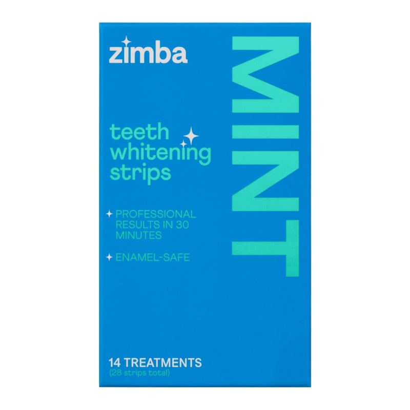 Zimba Teeth Whitening Strips Vegan Whitening Strip Enamel Safe Teeth Whitening Hydrogen Peroxide Teeth Whitener for Coffee, Wine, Tobacco, and Other Stains, 28 Strips (14 Day Treatment), Mint - Image 1