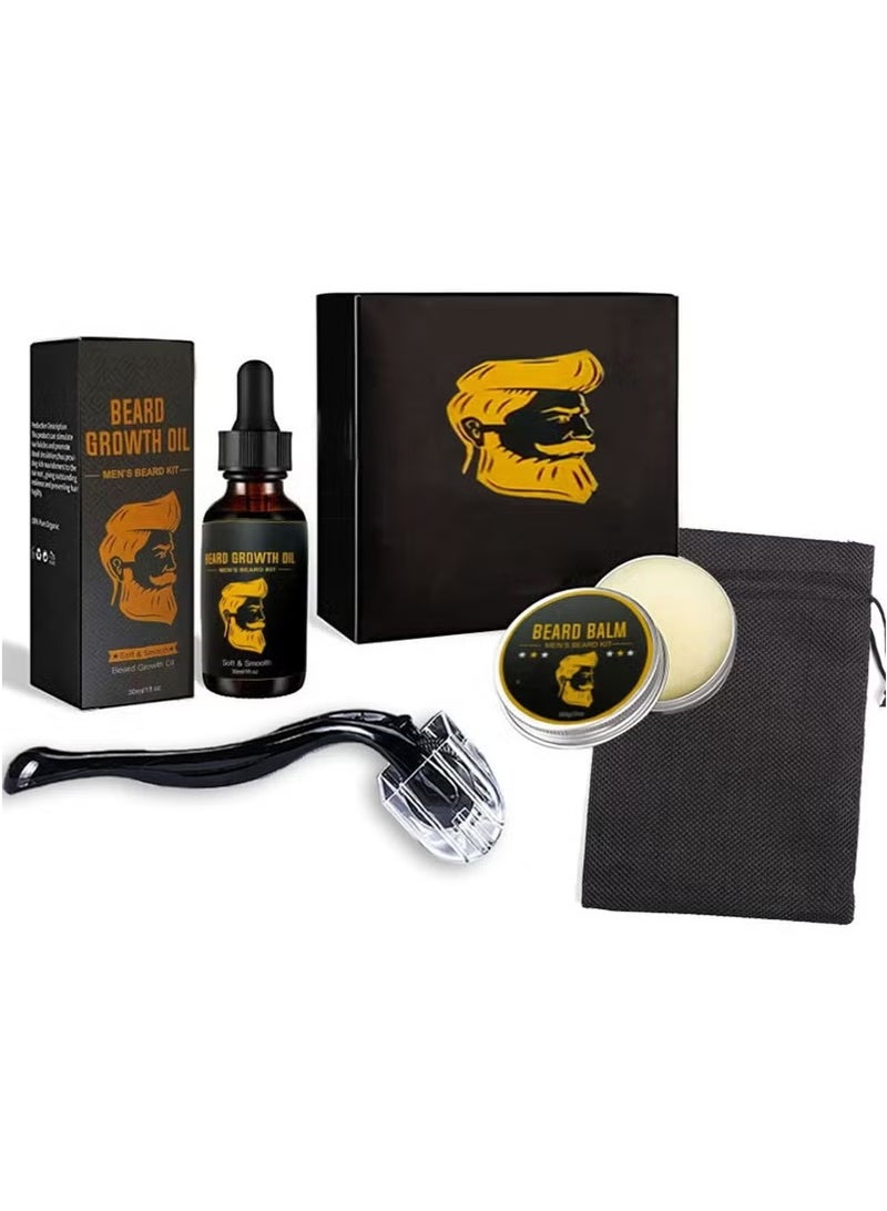 RedMapleTEK Beard Serum Beard Balm Beard Roller Set Beard Care 4-piece Set - Image 1