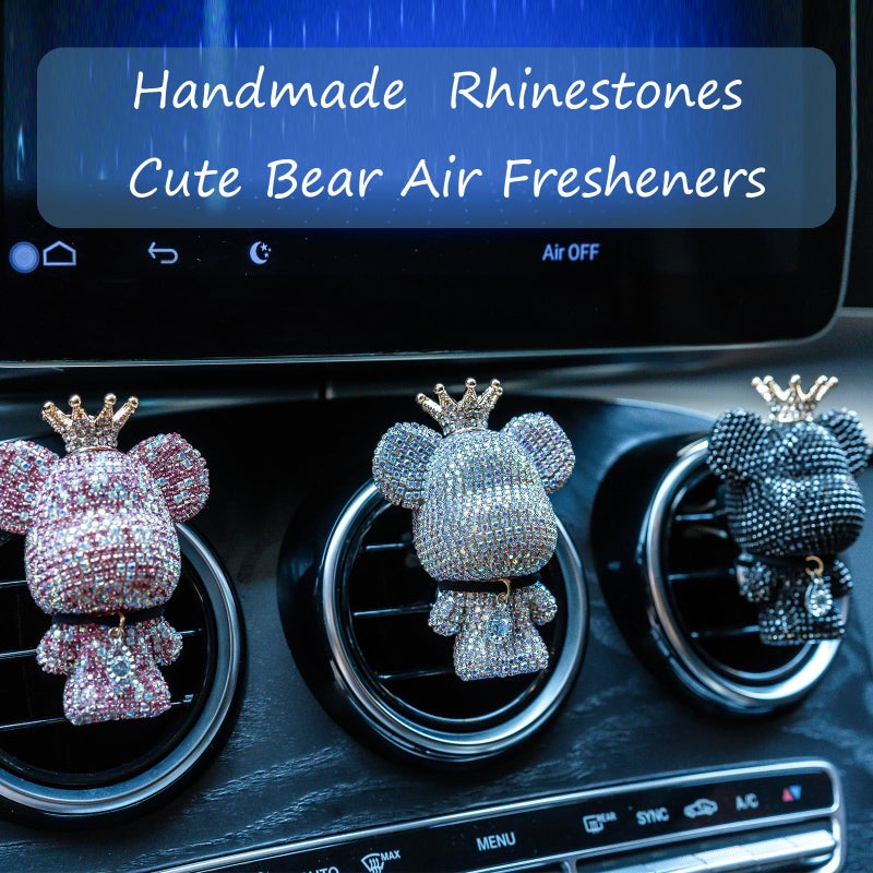 RISDORAY Cute Car Accessories, Bling Crystal Bear Car Air Freshener With Vent Clip,Rhinestone Aesthetic Car Decor Interior Decoration (BLACK) - Image 4