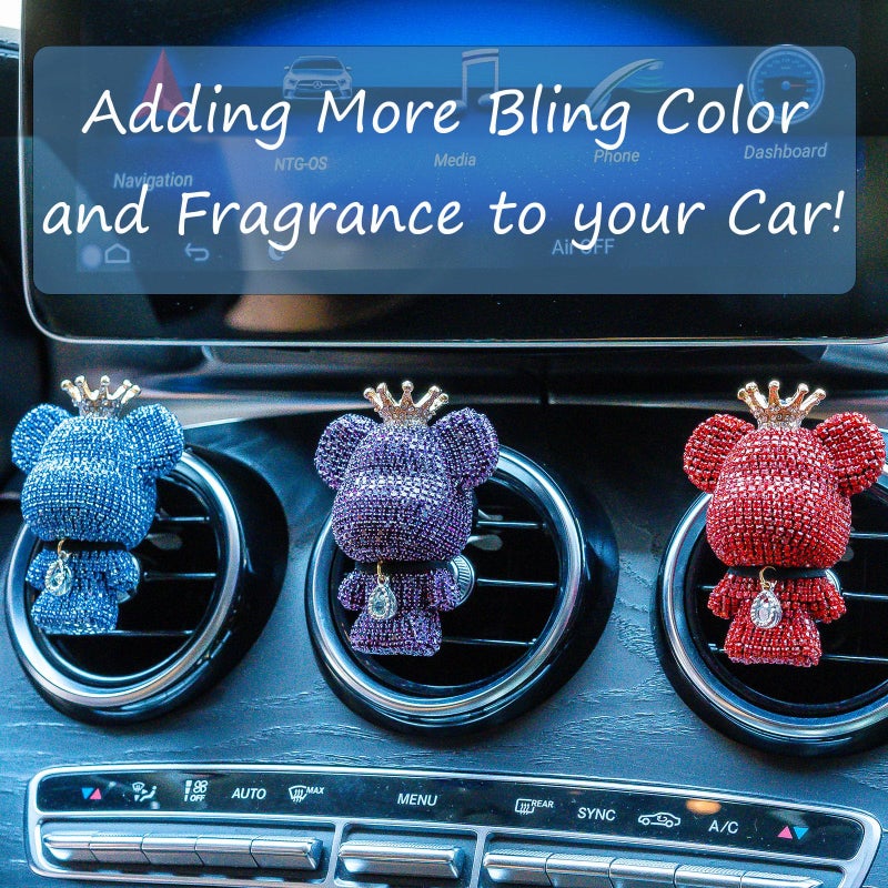 RISDORAY Cute Car Accessories, Bling Crystal Bear Car Air Freshener With Vent Clip,Rhinestone Aesthetic Car Decor Interior Decoration (BLACK) - Image 2