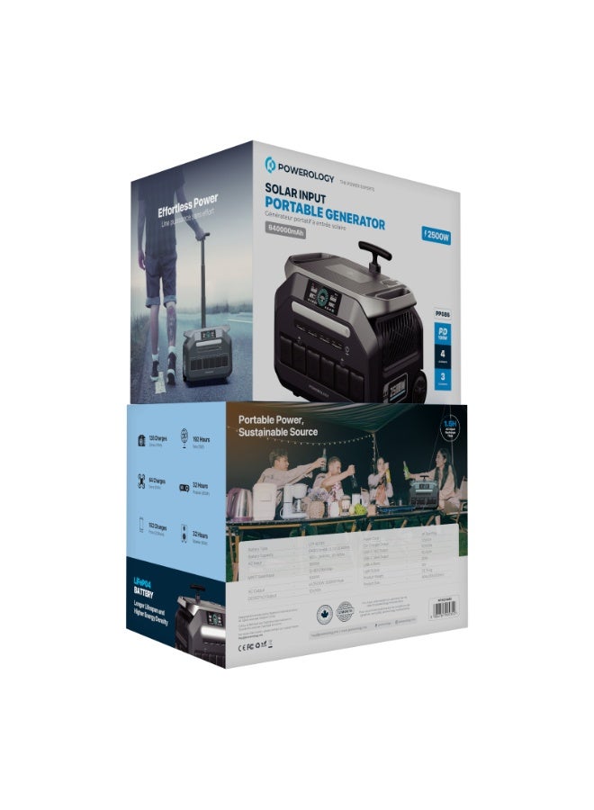 Powerology Solar Input Portable Generator 640000mAh, Power Generator 2500W, 4 AC Socket, 3 DC Output, Car Charger Output, USB-C PD100W -Grey/Silver - Image 4