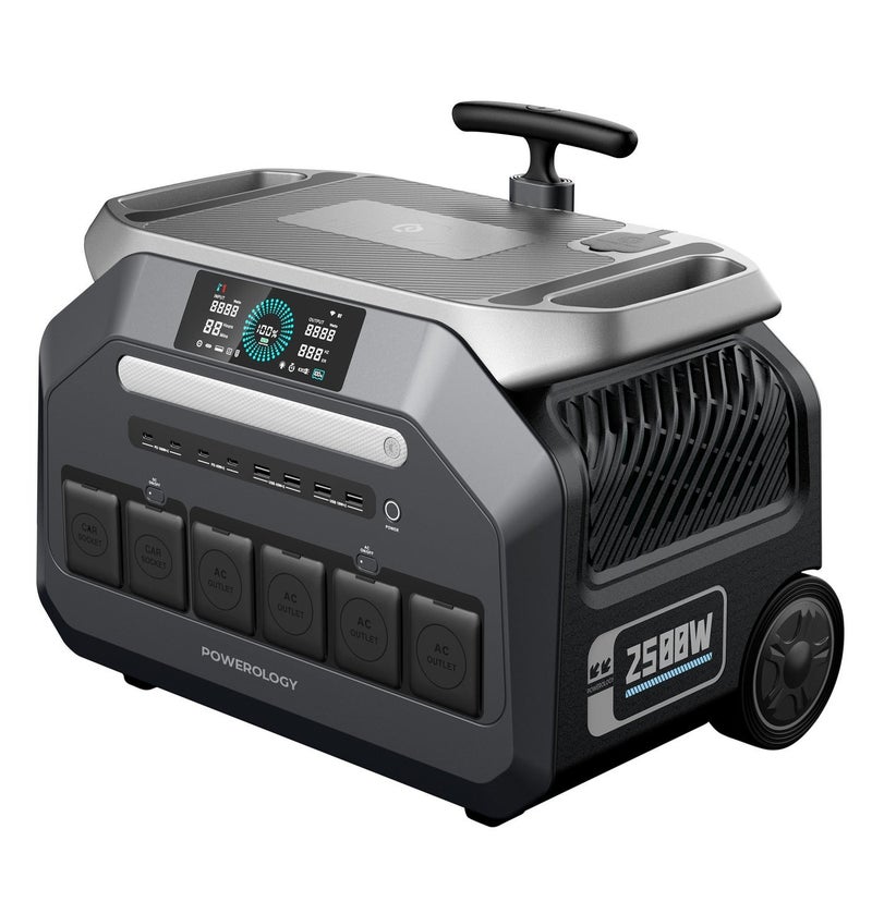 Powerology Solar Input Portable Generator 640000mAh, Power Generator 2500W, 4 AC Socket, 3 DC Output, Car Charger Output, USB-C PD100W - Image 1