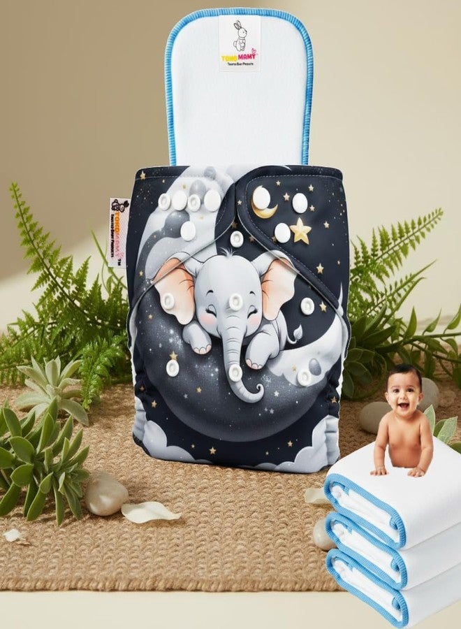 TOKOMAMY Reusable Cloth Diaper for Newborn Babies 0-3 Years (5-18kg) | Leakproof Washable Adjustable Pocket Cover Liner with 5-Layer Insert Pad | Rash-Free, (Pack of 1 Diaper + 1 Insert Pad) Free Size - Image 1