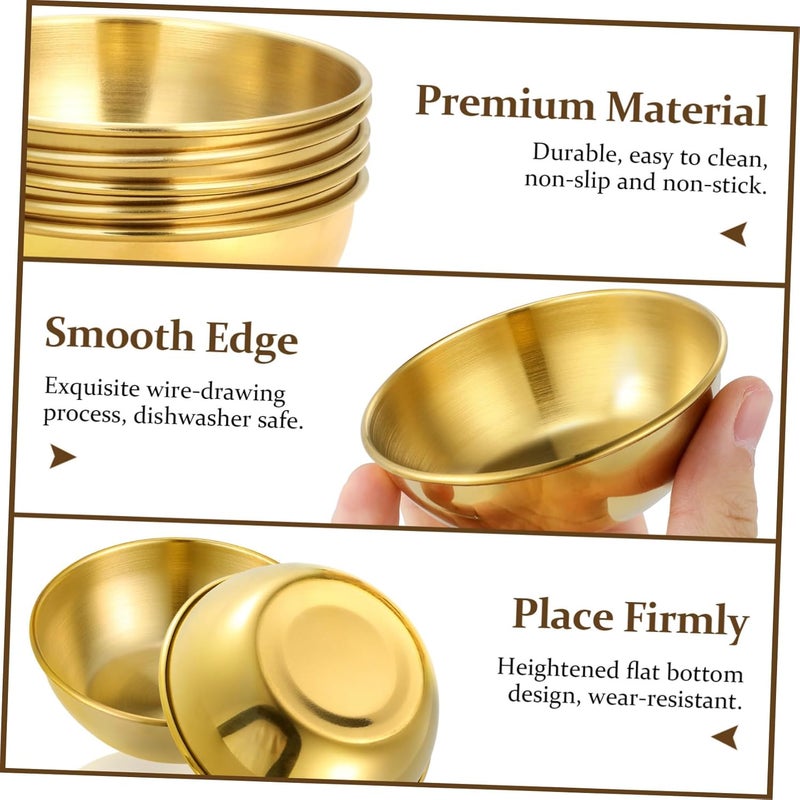 Cabilock Sauce Dishes Small Dipping Bowls Cabilock 5Pcs Soy Sauce Dishes Stainless Steel Appetizer Bowls Multipurpose Seasoning Sauce Dipping Dishes for Ketchup Soy Sauce Vinegar Appetizer Golden - Image 3