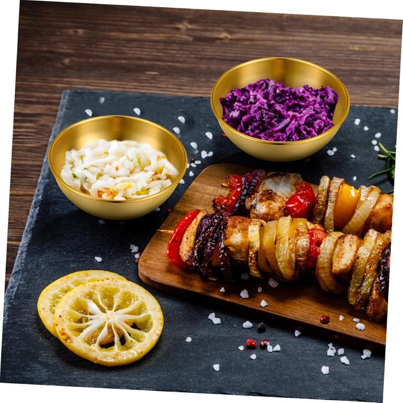 Cabilock Sauce Dishes Small Dipping Bowls Cabilock 5Pcs Soy Sauce Dishes Stainless Steel Appetizer Bowls Multipurpose Seasoning Sauce Dipping Dishes for Ketchup Soy Sauce Vinegar Appetizer Golden - Image 4