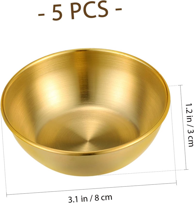 Cabilock Sauce Dishes Small Dipping Bowls Cabilock 5Pcs Soy Sauce Dishes Stainless Steel Appetizer Bowls Multipurpose Seasoning Sauce Dipping Dishes for Ketchup Soy Sauce Vinegar Appetizer Golden - Image 2