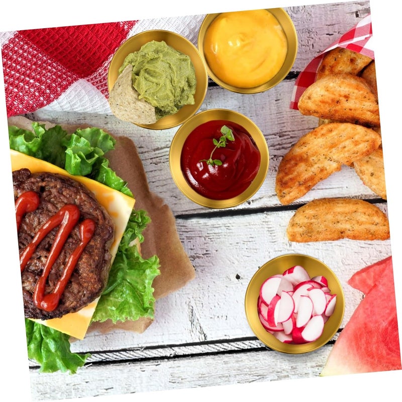 Cabilock Sauce Dishes Small Dipping Bowls Cabilock 5Pcs Soy Sauce Dishes Stainless Steel Appetizer Bowls Multipurpose Seasoning Sauce Dipping Dishes for Ketchup Soy Sauce Vinegar Appetizer Golden - Image 5