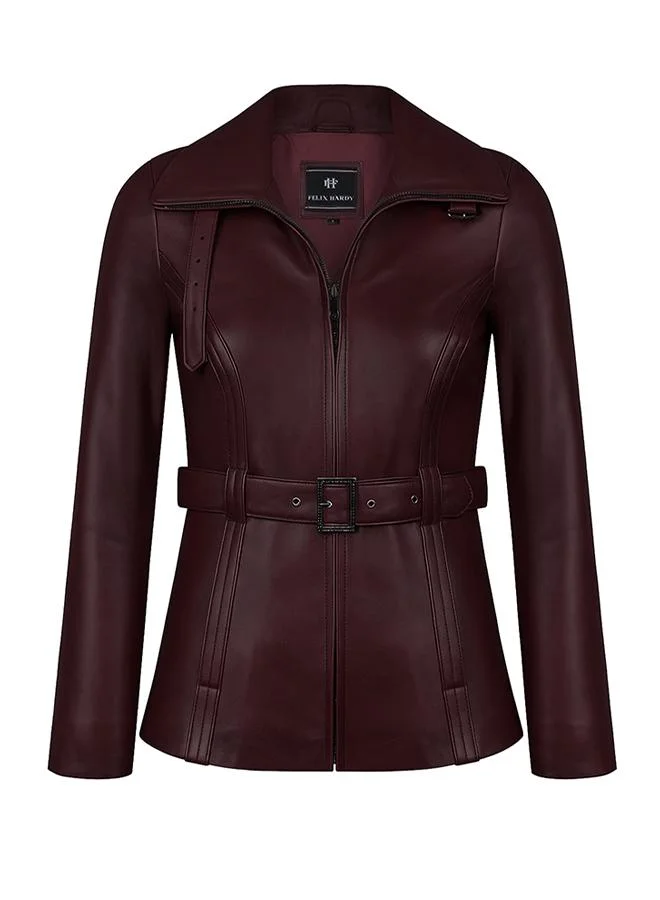 FELIX HARDY Genuine Leather Classic Jacket with Belt
