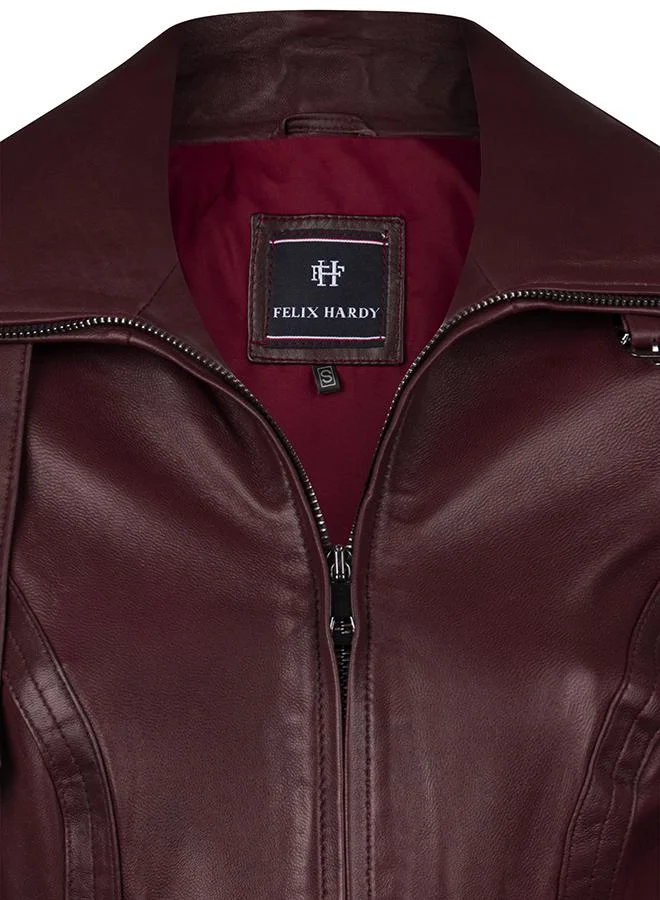 FELIX HARDY Genuine Leather Classic Jacket with Belt