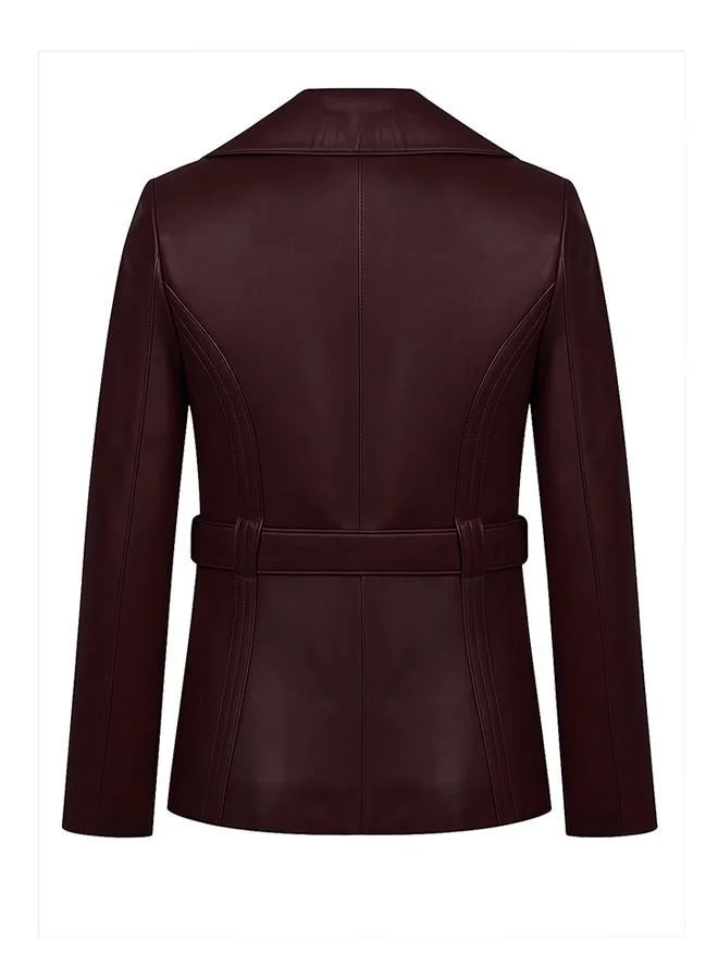 Felix Hardy Bordeaux Genuine Leather Classic Jacket with Belt for Women | Best Price UAE