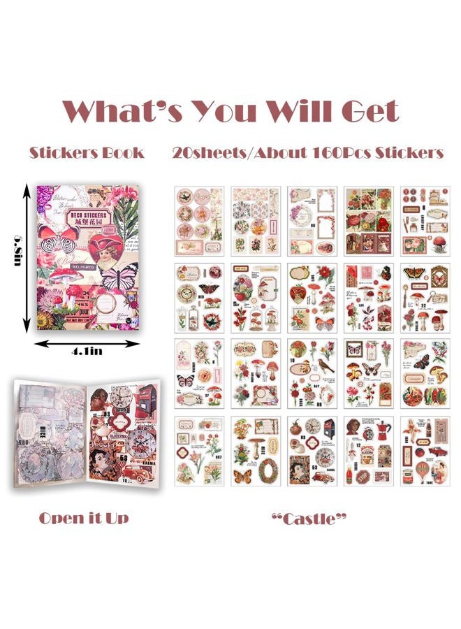 SIBLYMONA Junk Journal Stickers for Scrapbooking, 166Pcs Retro Flower Butterfly Nature Poem Stamp Letter Decorative Stickers for Scrapbook, DIY Crafts Album Phone Cases Laptops Calendars Notebook (Castle) - Image 2