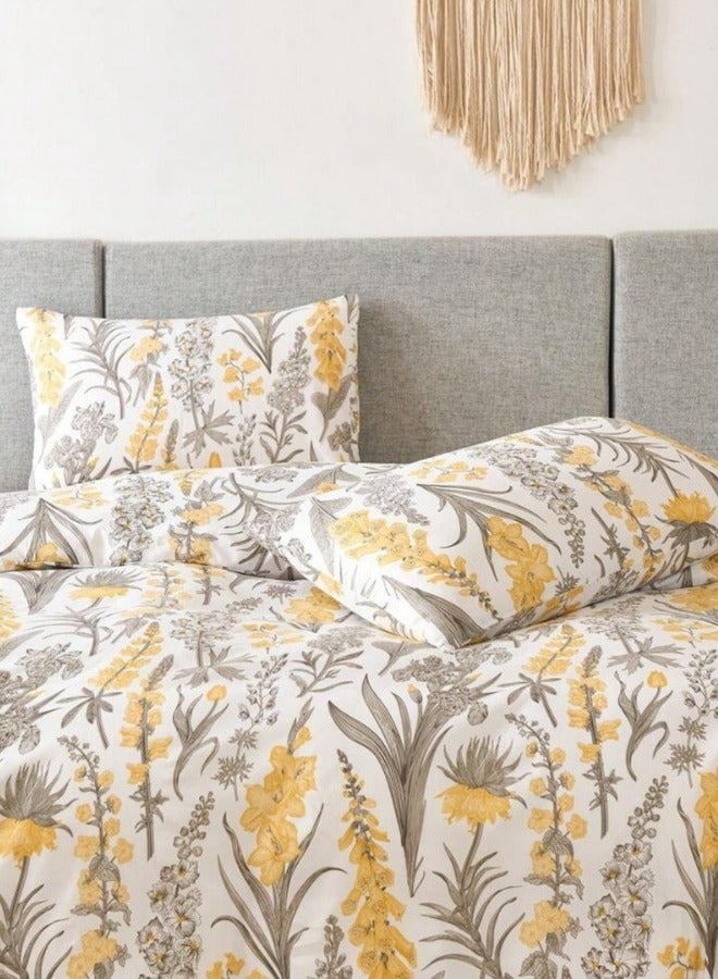 LUNA Home Queen size 6 pieces: 1 Duvet cover - 200*230cm. 1 Flat sheet - 230*250cm. 4 Pillow covers - 50*75cm. Yellow flowers  design. - Image 5