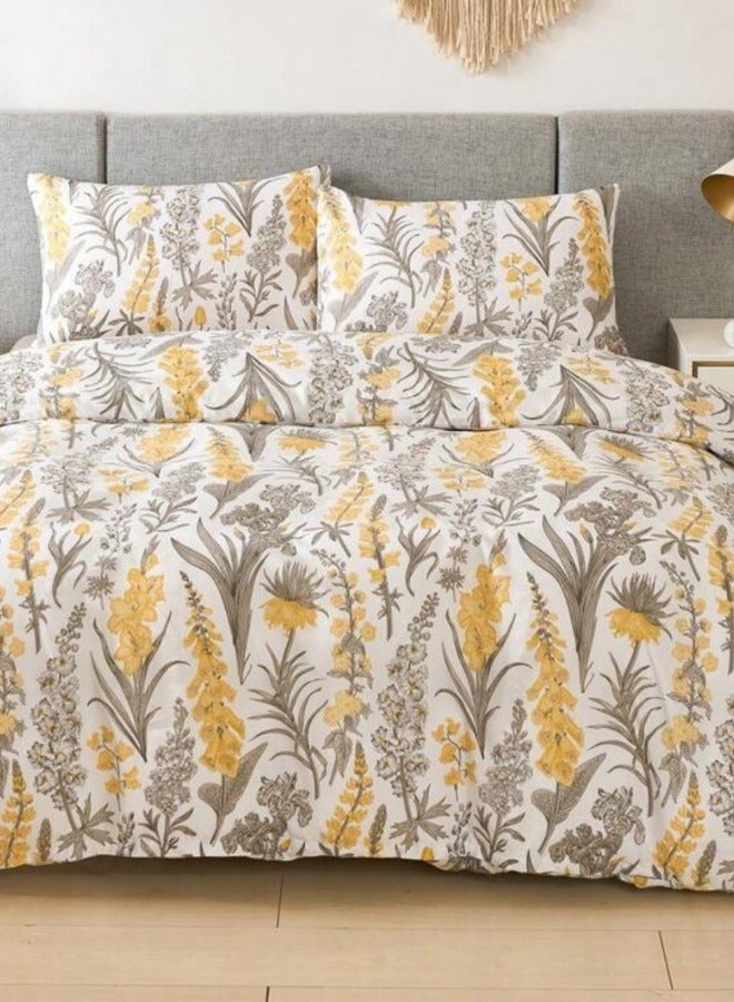 LUNA Home Queen size 6 pieces: 1 Duvet cover - 200*230cm. 1 Flat sheet - 230*250cm. 4 Pillow covers - 50*75cm. Yellow flowers  design. - Image 1
