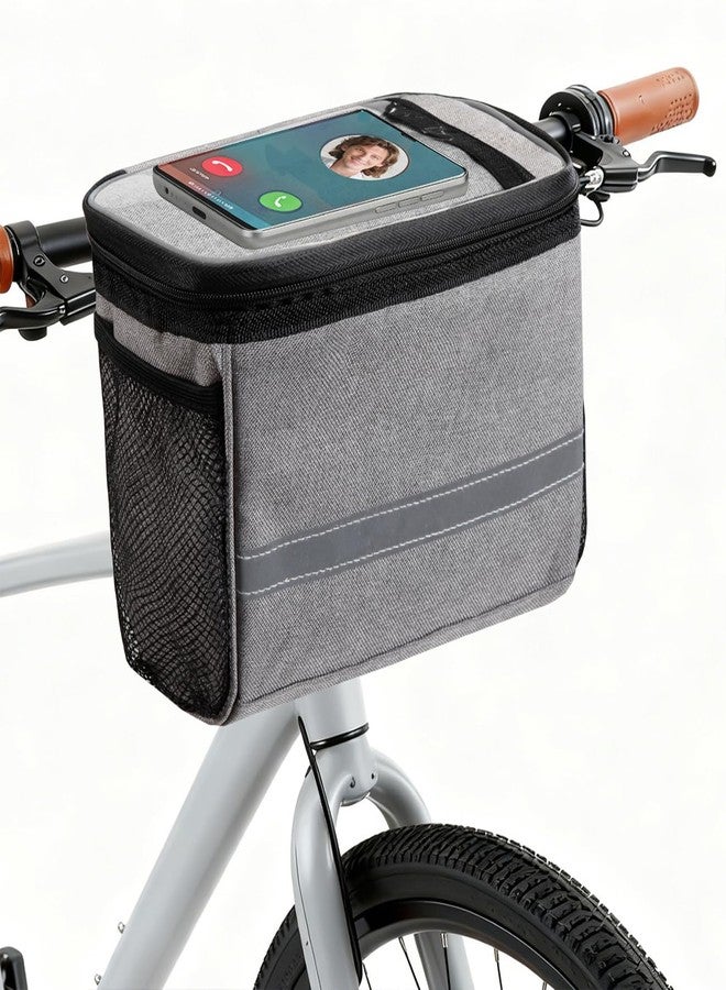 MATTISAM Bike Handlebar Bag, Bike Basket Front, Scooter Bag with Bike Phone Mount, Bike Cooler Bicycle Basket Road Mountain Bike Pouch Pack Cycling Accessories for Kids Girls Boys Men Women - Image 1