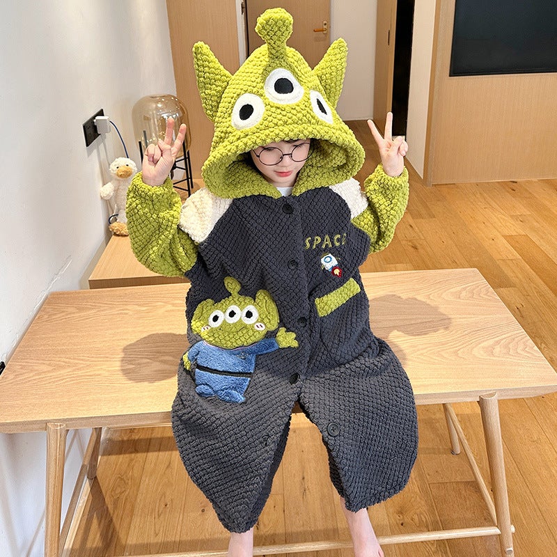 Boys' Pajamas For , Boys' Coral Velvet Children'S Pajamas, Cartoon Style Bathrobe, Home Wear That Can Be Worn Outside - Image 2