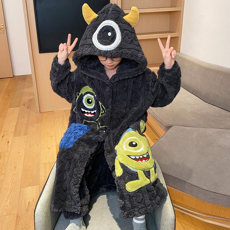 Boys' Pajamas For , Boys' Coral Velvet Children'S Pajamas, Cartoon Style Bathrobe, Home Wear That Can Be Worn Outside - Image 1