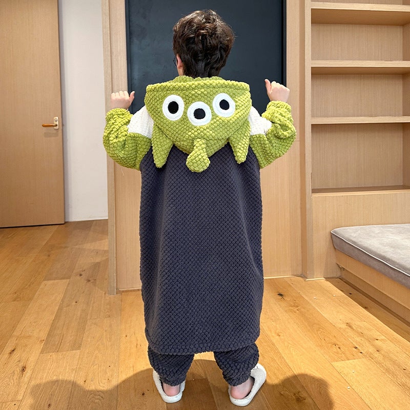 Boys' Pajamas For , Boys' Coral Velvet Children'S Pajamas, Cartoon Style Bathrobe, Home Wear That Can Be Worn Outside - Image 5