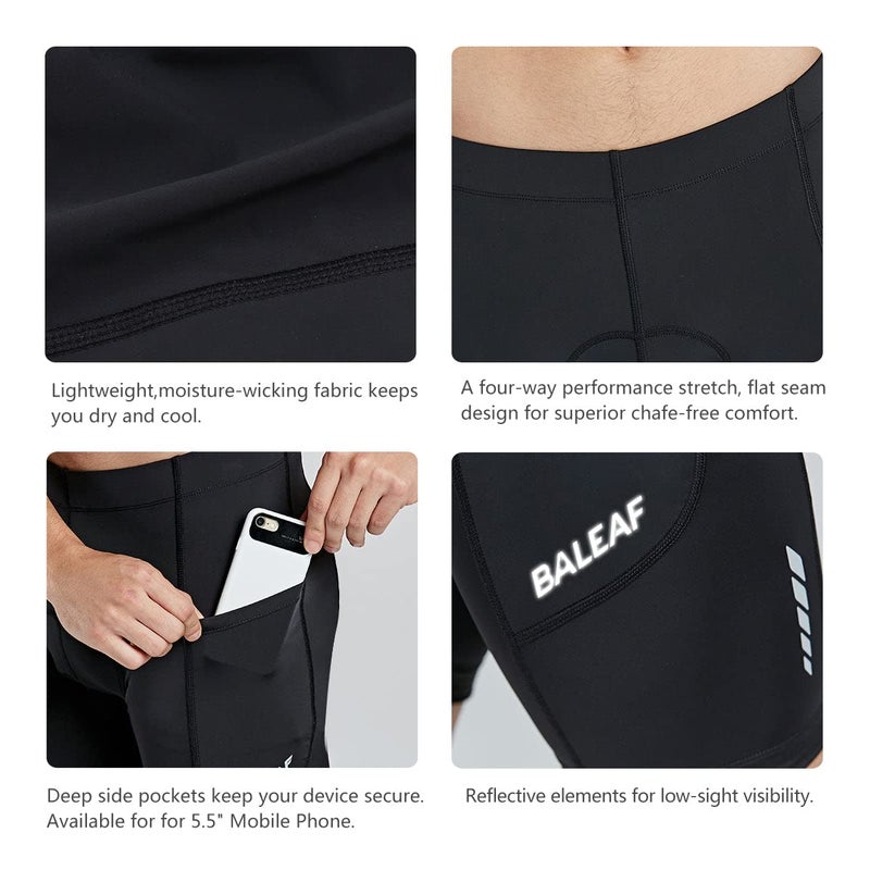 BALEAF Padded Bike Shorts for Men Cycling Shorts Padding Pockets UPF 50+ Black L - Image 5