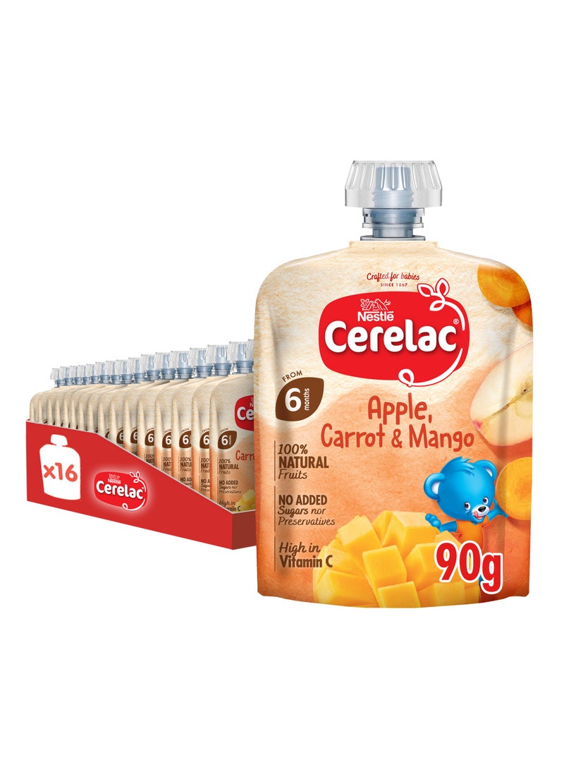Cerelac Fruits Puree Pouch In Apple Carrot And Mango 16 x 90g - Image 1