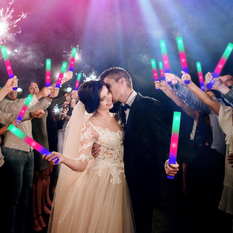 SHQDD 100 Pack LED Glow Sticks for Wedding, Bulk Foam Glow Sticks with 3 Modes Colorful Flashing, Glow Stick Bulk Party Pack for Wedding, Raves, Concert,Camping, Sporting Events, Pool Party - Image 3