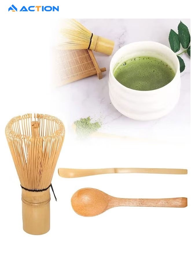 أكشن مجموعة مكونة من 3 قطع من خفاقة شاي الماتشا، أداة شاي الماتشا التقليدية المصنوعة يدويًا، مجموعة إكسسوارات الحفل، مجموعة ملاعق الخيزران لتحريك الماتشا - Image 1