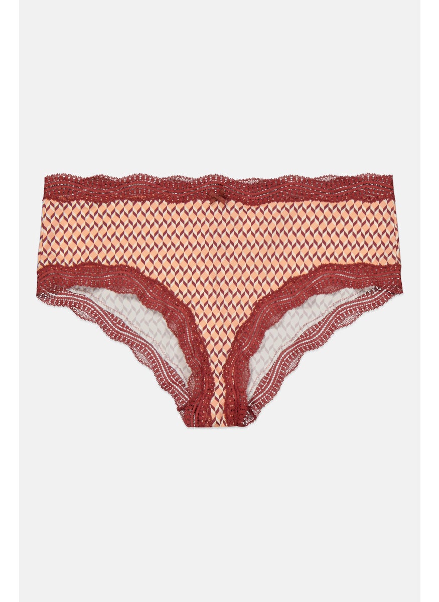 Etam Women All Over Printed Pull-On Shorty Panties, Peach Combo  - Image 1