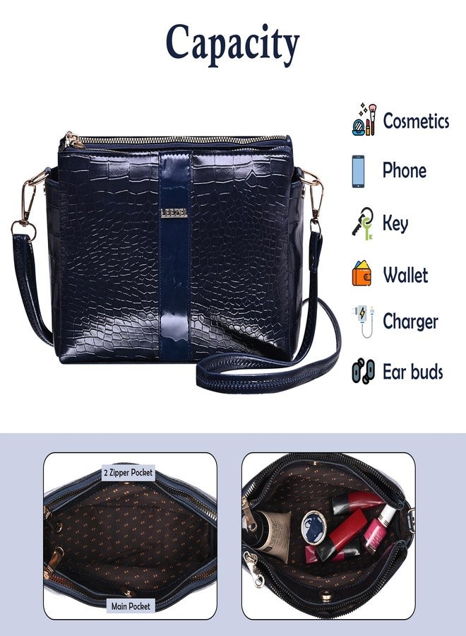 LEEZEL Women's Crossbody Sling Bag - Lightweight & Stylish Vegan Leather bag (Navy Blue) - Image 4