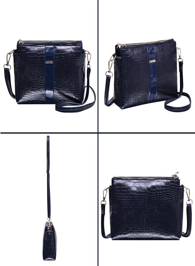 LEEZEL Women's Crossbody Sling Bag - Lightweight & Stylish Vegan Leather bag (Navy Blue) - Image 5