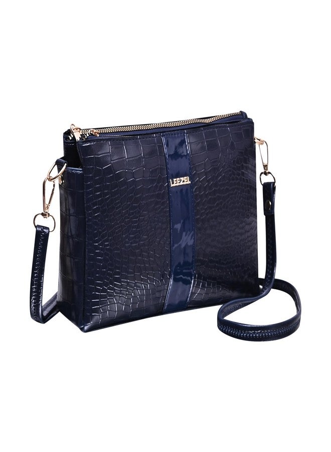 LEEZEL Women's Crossbody Sling Bag - Lightweight & Stylish Vegan Leather bag (Navy Blue) - Image 1