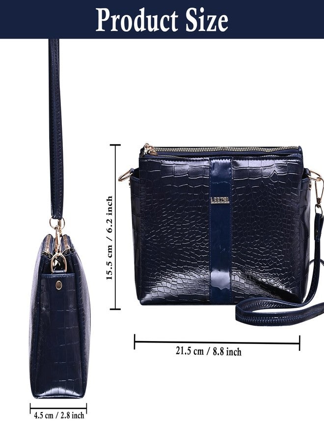 LEEZEL Women's Crossbody Sling Bag - Lightweight & Stylish Vegan Leather bag (Navy Blue) - Image 2