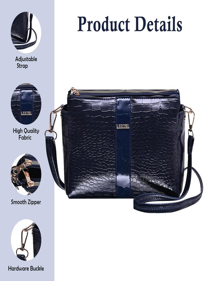 LEEZEL Women's Crossbody Sling Bag - Lightweight & Stylish Vegan Leather bag (Navy Blue) - Image 3