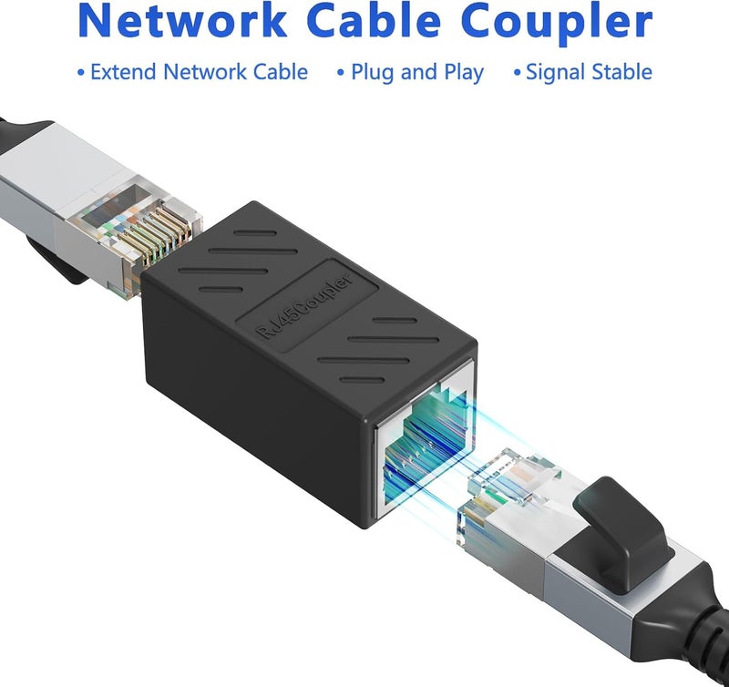 Jadaol RJ45 Coupler [UL Listed], Gold Plated Ethernet Cable Extender with PoE Support, 328ft Long Distance Extend, Female to Female Coupler for Cat8 Cat7 Cat6a Cat6 Cable (Black, 1Pack) - Image 2