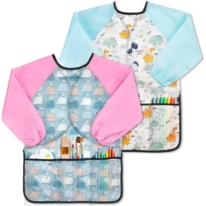 كاست ويف KASTWAVE 2 عبوة من سموك فني مقاوم للماء للأطفال بأكمام طويلة و 3 جيوب للأعمار من 2 إلى 6 سنوات للفنانين الشباب - Image 1