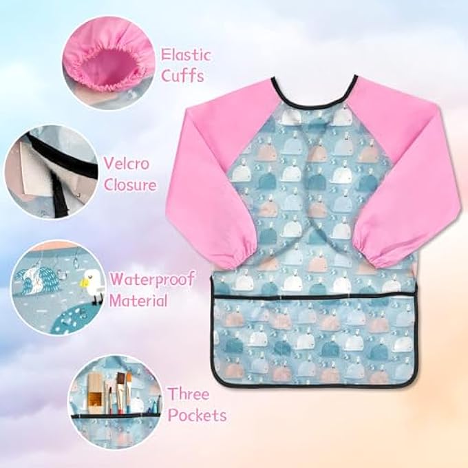 كاست ويف KASTWAVE 2 عبوة من سموك فني مقاوم للماء للأطفال بأكمام طويلة و 3 جيوب للأعمار من 2 إلى 6 سنوات للفنانين الشباب - Image 4