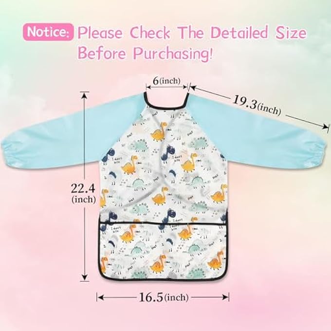 كاست ويف KASTWAVE 2 عبوة من سموك فني مقاوم للماء للأطفال بأكمام طويلة و 3 جيوب للأعمار من 2 إلى 6 سنوات للفنانين الشباب - Image 3