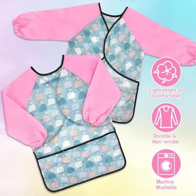 كاست ويف KASTWAVE 2 عبوة من سموك فني مقاوم للماء للأطفال بأكمام طويلة و 3 جيوب للأعمار من 2 إلى 6 سنوات للفنانين الشباب - Image 5