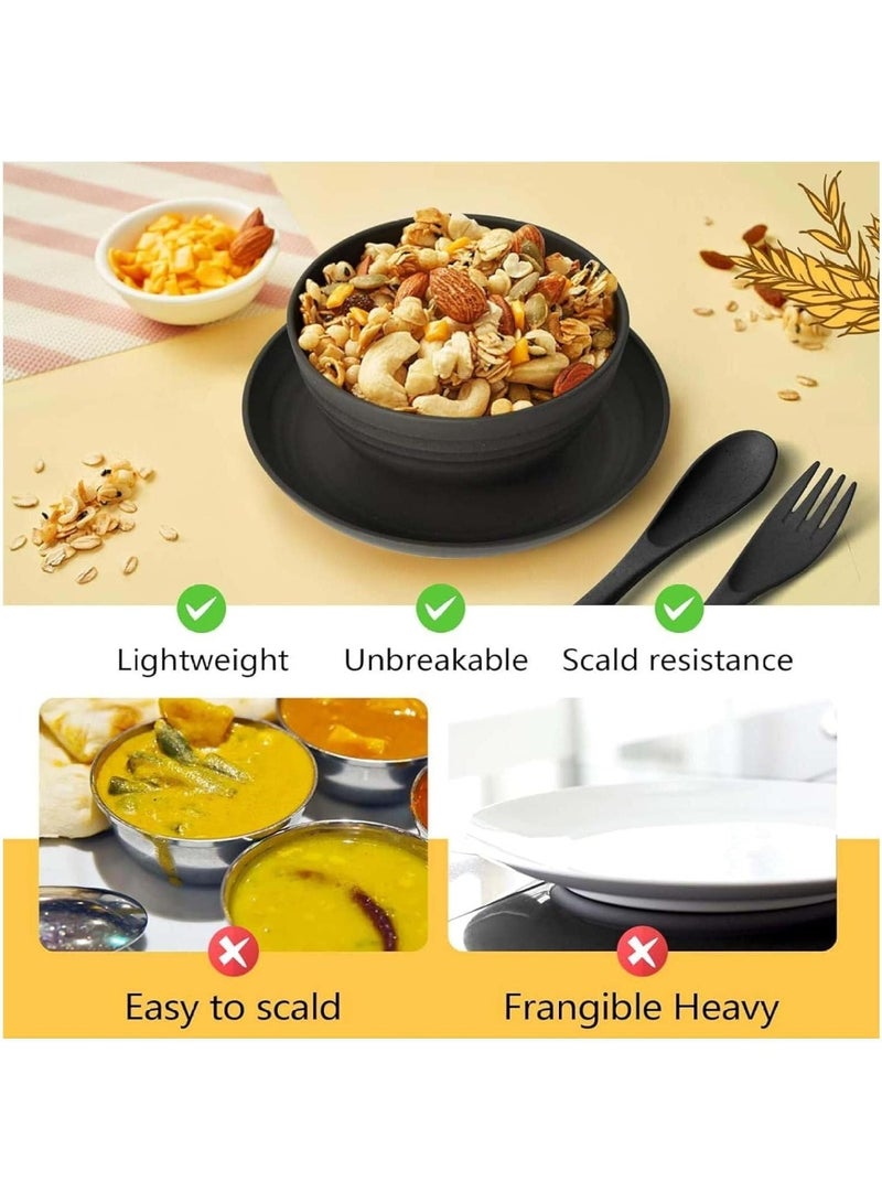 Bukela Cutlery Set, 32 Pieces, Unbreakable, Serves 4, Includes Plates, Bowls, and Cups, Eco-friendly Camping Cutlery, Black. - Image 5