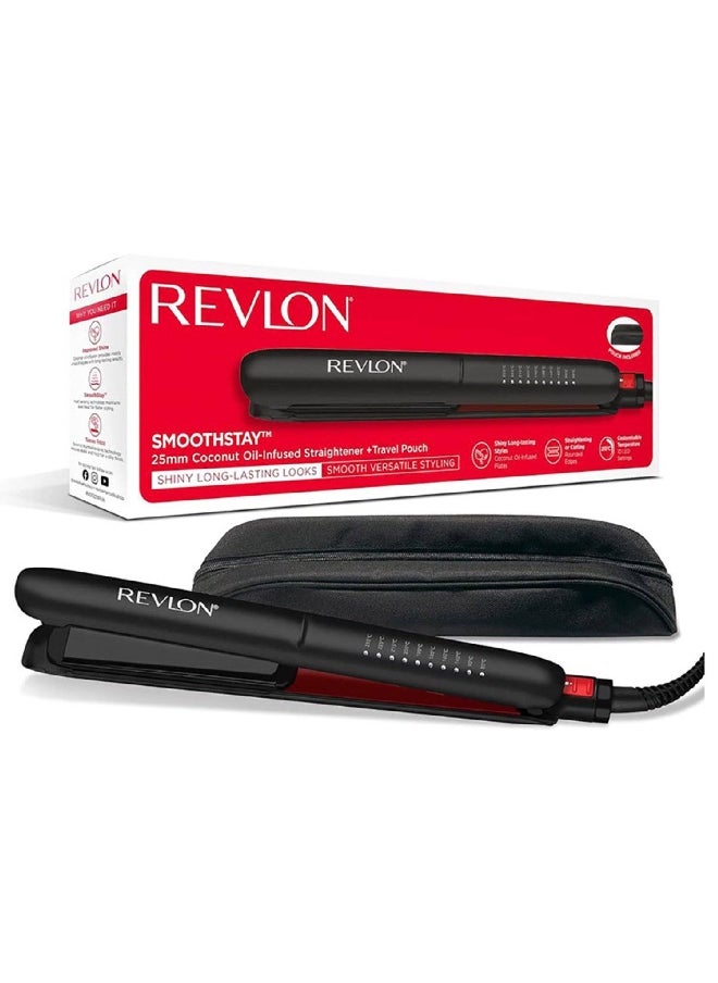 Revlon Smoothstay Coconut-Oil Infused Hair Straightener with Travel Pouch Black 11 x 5 x 37 cm RVST2211P  - Image 1