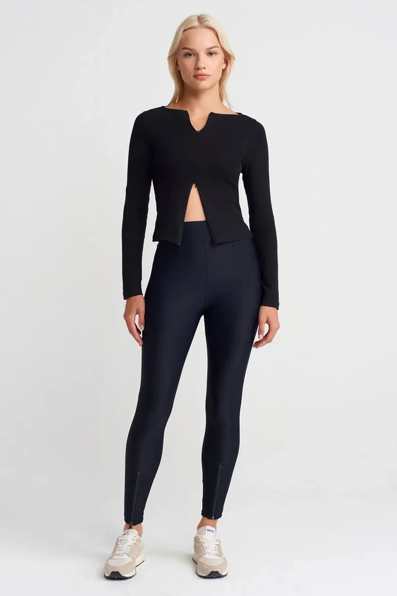DILVIN High-Waist Skinny Leggings With Zip Detail