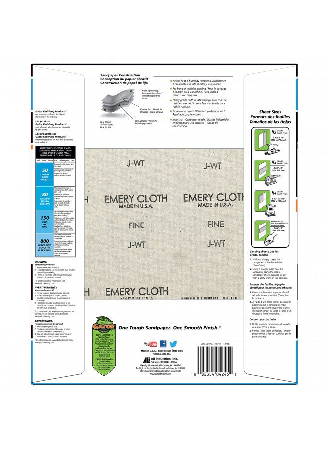 Gator Gator 9" x 11" Emery Cloth Sanding Sheets, 150 Grit, 25 Pack - Image 2