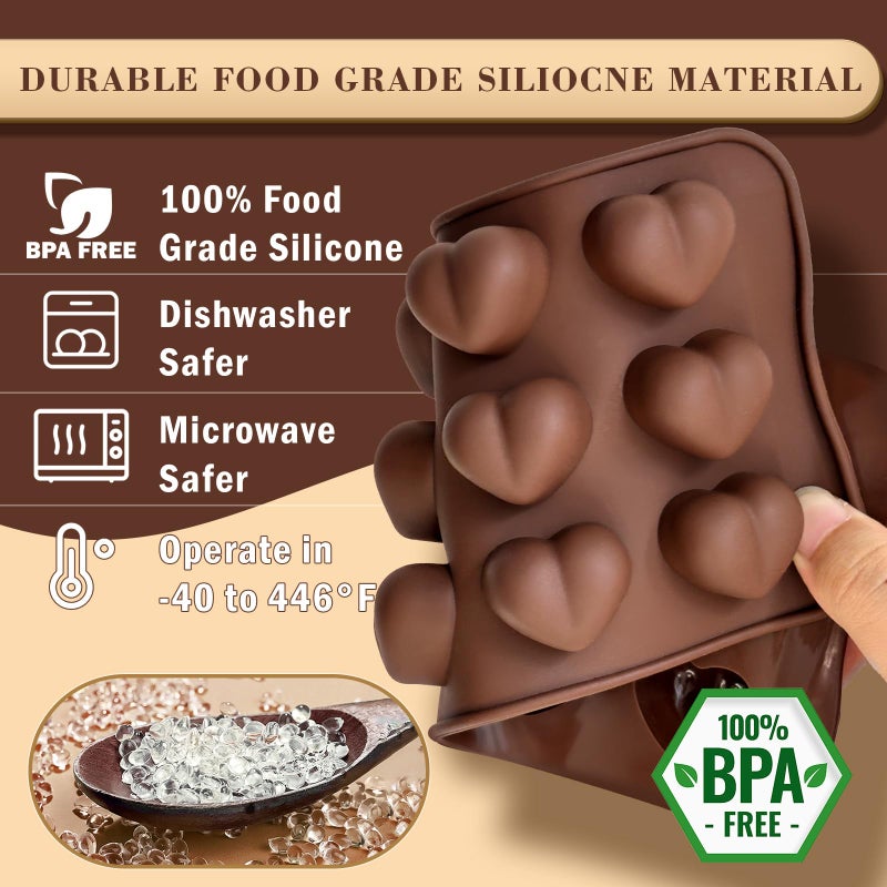 HKNMTT Chocolate Molds Silicone for Hard Candy Butter, 4 Pcs Small Bite Size Heart Star Sqaure Shapes Truffle Caramel Mould, Homemade Wax Melts Food Grade Baking Set Oven Safe Kit - Image 4