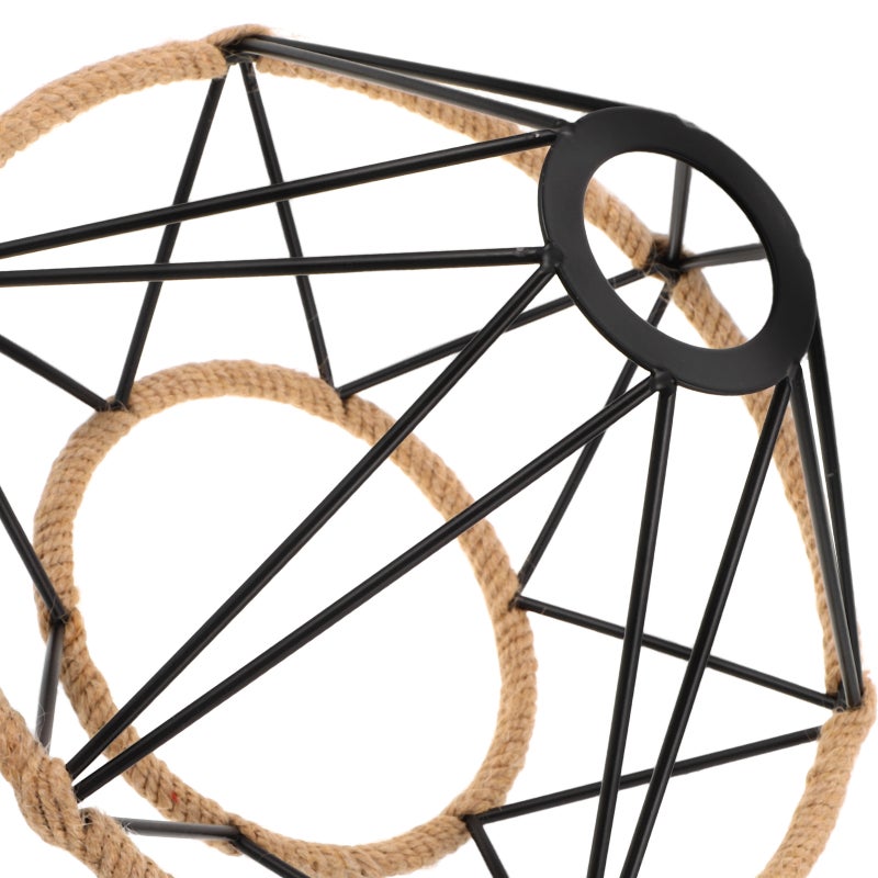 Jute Rope Pendant Lamp with Metal Cage: Hollow Lampshade Rustic Light Fixture for Dining Room Restaurant - Image 5