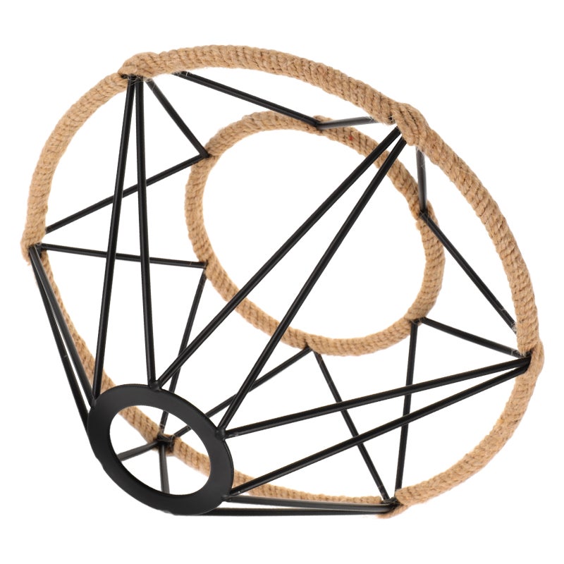 Jute Rope Pendant Lamp with Metal Cage: Hollow Lampshade Rustic Light Fixture for Dining Room Restaurant - Image 4