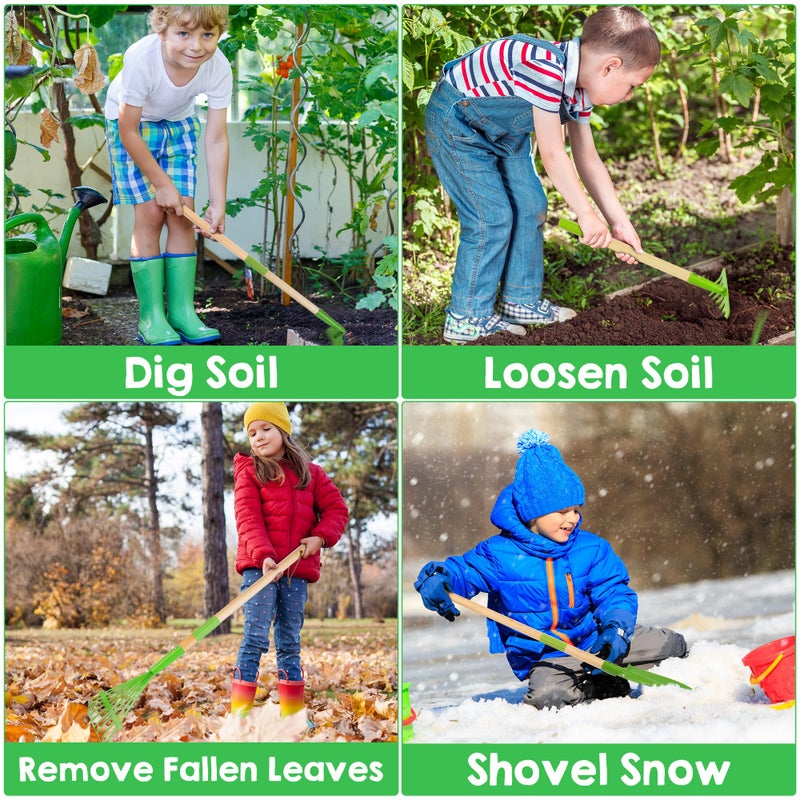 Amtreen Kids Gardening Tools Set  6PCS Detachable Garden Tool Kit with Gloves Shovel Rake Hoe Leaf Rake  Spray Bottle  Wooden Handles with Hanging Hole Perfect Outdoor Toy Gift for Ages 35 - Image 3
